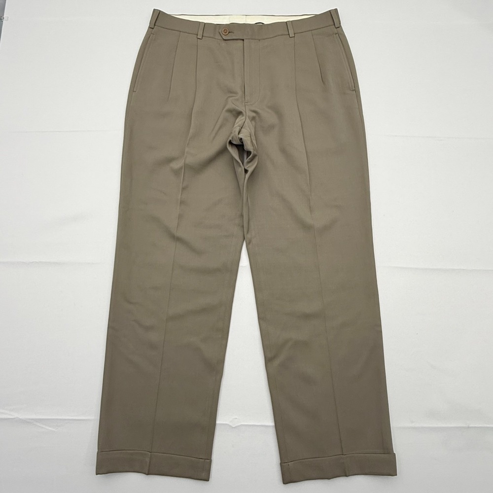 Brooks Brothers 1818 Madison Wool Dress Pants Mens‎ 36x29 Tan Pleated Cuffed